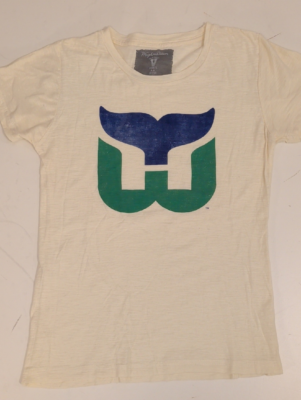 NHL Hartford Whaler's Hockey Team T Shirt Wright & Ditson Cream Tee 100% Cotton